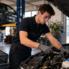 Lavoratore in officina durante un corso di aggiornamento sulla sicurezza