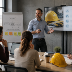 Docente durante un corso di formazione per la salute e sicurezza sul lavoro